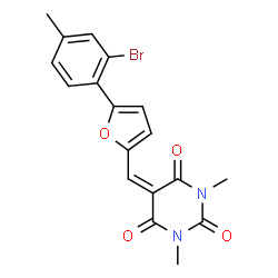 ChemSpider 2D Image | 5-{[5-(2-Bromo-4-methylphenyl)-2-furyl]methylene}-1,3-dimethyl-2,4,6(1H,3H,5H)-pyrimidinetrione | C18H15BrN2O4