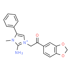 ChemSpider 2D Image | 2-Amino-3-[2-(1,3-benzodioxol-5-yl)-2-oxoethyl]-1-methyl-5-phenyl-1H-imidazol-3-ium | C19H18N3O3