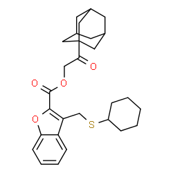 ChemSpider 2D Image | 2-(Adamantan-1-yl)-2-oxoethyl 3-[(cyclohexylsulfanyl)methyl]-1-benzofuran-2-carboxylate | C28H34O4S