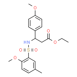 ChemSpider 2D Image | Ethyl 3-{[(2-methoxy-5-methylphenyl)sulfonyl]amino}-3-(4-methoxyphenyl)propanoate | C20H25NO6S