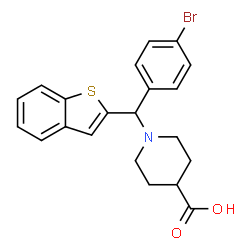 ChemSpider 2D Image | 1-[1-Benzothiophen-2-yl(4-bromophenyl)methyl]-4-piperidinecarboxylic acid | C21H20BrNO2S