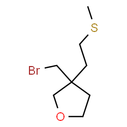 ChemSpider 2D Image | 3-(Bromomethyl)-3-[2-(methylsulfanyl)ethyl]tetrahydrofuran | C8H15BrOS