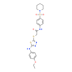 ChemSpider 2D Image | 2-({5-[(4-Ethoxyphenyl)amino]-1,3,4-thiadiazol-2-yl}sulfanyl)-N-[4-(1-piperidinylsulfonyl)phenyl]acetamide | C23H27N5O4S3