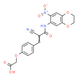 ChemSpider 2D Image | (4-{2-Cyano-3-[(7-nitro-2,3-dihydro-1,4-benzodioxin-6-yl)amino]-3-oxo-1-propen-1-yl}phenoxy)acetic acid | C20H15N3O8