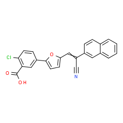 ChemSpider 2D Image | 2-Chloro-5-{5-[2-cyano-2-(2-naphthyl)vinyl]-2-furyl}benzoic acid | C24H14ClNO3