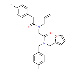ChemSpider 2D Image | N~2~-Allyl-N-(4-fluorobenzyl)-N~2~-[(4-fluorophenyl)acetyl]-N-(2-furylmethyl)glycinamide | C25H24F2N2O3