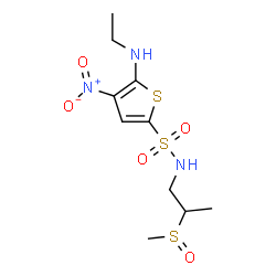 ChemSpider 2D Image | 5-(Ethylamino)-N-[2-(methylsulfinyl)propyl]-4-nitro-2-thiophenesulfonamide | C10H17N3O5S3