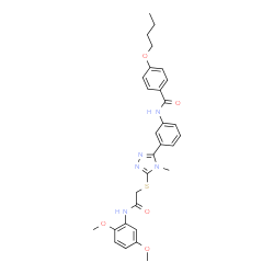 ChemSpider 2D Image | 4-Butoxy-N-{3-[5-({2-[(2,5-dimethoxyphenyl)amino]-2-oxoethyl}sulfanyl)-4-methyl-4H-1,2,4-triazol-3-yl]phenyl}benzamide | C30H33N5O5S