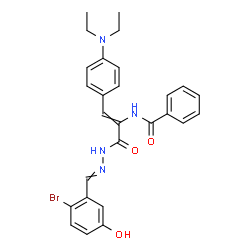 ChemSpider 2D Image | N-{3-[2-(2-Bromo-5-hydroxybenzylidene)hydrazino]-1-[4-(diethylamino)phenyl]-3-oxo-1-propen-2-yl}benzamide | C27H27BrN4O3