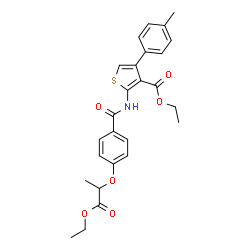 ChemSpider 2D Image | Ethyl 2-({4-[(1-ethoxy-1-oxo-2-propanyl)oxy]benzoyl}amino)-4-(4-methylphenyl)-3-thiophenecarboxylate | C26H27NO6S