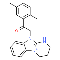 ChemSpider 2D Image | 10-[2-(2,5-Dimethylphenyl)-2-oxoethyl]-2,3,4,10-tetrahydro-1H-pyrimido[1,2-a][3,1]benzimidazol-5-ium | C20H22N3O