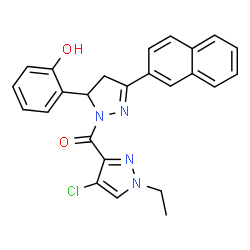 ChemSpider 2D Image | (4-chloro-1-ethyl-3-pyrazolyl)-[3-(2-hydroxyphenyl)-5-(2-naphthalenyl)-3,4-dihydropyrazol-2-yl]methanone | C25H21ClN4O2