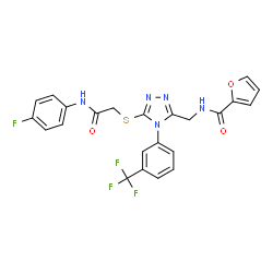 ChemSpider 2D Image | N-({5-({2-[(4-Fluorophenyl)amino]-2-oxoethyl}sulfanyl)-4-[3-(trifluoromethyl)phenyl]-4H-1,2,4-triazol-3-yl}methyl)-2-furamide | C23H17F4N5O3S