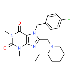 ChemSpider 2D Image | 7-(4-Chlorobenzyl)-8-[(2-ethyl-1-piperidinyl)methyl]-1,3-dimethyl-3,7-dihydro-1H-purine-2,6-dione | C22H28ClN5O2