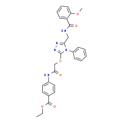 ChemSpider 2D Image | Ethyl 4-({[(5-{[(2-methoxybenzoyl)amino]methyl}-4-phenyl-4H-1,2,4-triazol-3-yl)sulfanyl]acetyl}amino)benzoate | C28H27N5O5S