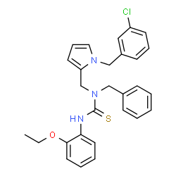 ChemSpider 2D Image | 1-Benzyl-1-{[1-(3-chlorobenzyl)-1H-pyrrol-2-yl]methyl}-3-(2-ethoxyphenyl)thiourea | C28H28ClN3OS