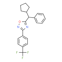 ChemSpider 2D Image | 5-[Cyclopentyl(phenyl)methyl]-3-[4-(trifluoromethyl)phenyl]-1,2,4-oxadiazole | C21H19F3N2O