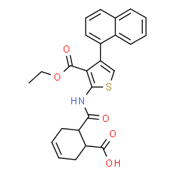 ChemSpider 2D Image | 6-{[3-(Ethoxycarbonyl)-4-(1-naphthyl)-2-thienyl]carbamoyl}-3-cyclohexene-1-carboxylic acid | C25H23NO5S