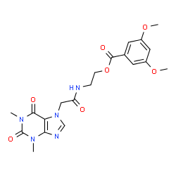ChemSpider 2D Image | 2-{[(1,3-Dimethyl-2,6-dioxo-1,2,3,6-tetrahydro-7H-purin-7-yl)acetyl]amino}ethyl 3,5-dimethoxybenzoate | C20H23N5O7