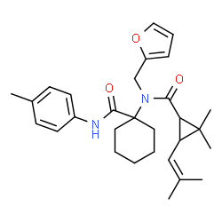 ChemSpider 2D Image | 1-[{[2,2-Dimethyl-3-(2-methyl-1-propen-1-yl)cyclopropyl]carbonyl}(2-furylmethyl)amino]-N-(4-methylphenyl)cyclohexanecarboxamide | C29H38N2O3