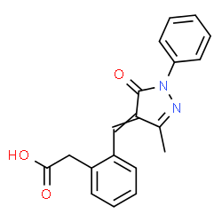ChemSpider 2D Image | {2-[(3-Methyl-5-oxo-1-phenyl-1,5-dihydro-4H-pyrazol-4-ylidene)methyl]phenyl}acetic acid | C19H16N2O3