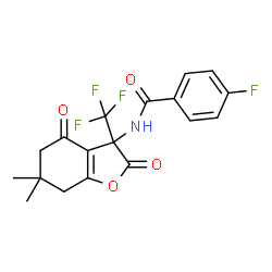 ChemSpider 2D Image | N-[6,6-Dimethyl-2,4-dioxo-3-(trifluoromethyl)-2,3,4,5,6,7-hexahydro-1-benzofuran-3-yl]-4-fluorobenzamide | C18H15F4NO4