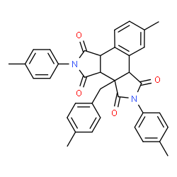 ChemSpider 2D Image | 9-Methyl-3a-(4-methylbenzyl)-2,5-bis(4-methylphenyl)-3a,3b,6a,10b-tetrahydrobenzo[e]pyrrolo[3,4-g]isoindole-1,3,4,6(2H,5H)-tetrone | C37H32N2O4