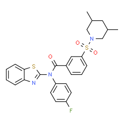 ChemSpider 2D Image | N-(1,3-Benzothiazol-2-yl)-3-[(3,5-dimethyl-1-piperidinyl)sulfonyl]-N-(4-fluorophenyl)benzamide | C27H26FN3O3S2