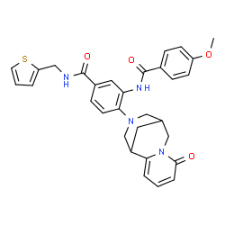 ChemSpider 2D Image | 3-[(4-Methoxybenzoyl)amino]-4-(6-oxo-7,11-diazatricyclo[7.3.1.0~2,7~]trideca-2,4-dien-11-yl)-N-(2-thienylmethyl)benzamide | C31H30N4O4S