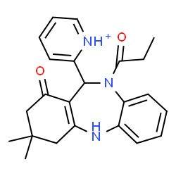 ChemSpider 2D Image | 2-(3,3-Dimethyl-1-oxo-10-propionyl-2,3,4,5,10,11-hexahydro-1H-dibenzo[b,e][1,4]diazepin-11-yl)pyridinium | C23H26N3O2