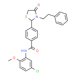 ChemSpider 2D Image | N-(5-Chloro-2-methoxyphenyl)-4-[4-oxo-3-(2-phenylethyl)-1,3-thiazolidin-2-yl]benzamide | C25H23ClN2O3S