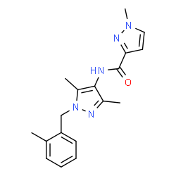 ChemSpider 2D Image | N-[3,5-Dimethyl-1-(2-methylbenzyl)-1H-pyrazol-4-yl]-1-methyl-1H-pyrazole-3-carboxamide | C18H21N5O