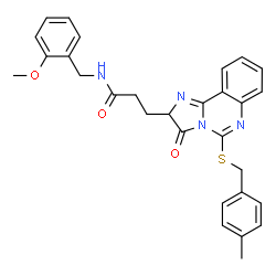 ChemSpider 2D Image | N-(2-Methoxybenzyl)-3-{5-[(4-methylbenzyl)sulfanyl]-3-oxo-2,3-dihydroimidazo[1,2-c]quinazolin-2-yl}propanamide | C29H28N4O3S