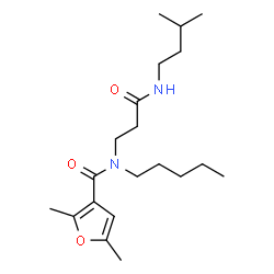 ChemSpider 2D Image | 2,5-Dimethyl-N-{3-[(3-methylbutyl)amino]-3-oxopropyl}-N-pentyl-3-furamide | C20H34N2O3