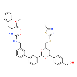 ChemSpider 2D Image | Methyl N-({[3'-(4-[4-(hydroxymethyl)phenyl]-6-{[(5-methyl-1,3,4-thiadiazol-2-yl)sulfanyl]methyl}-1,3-dioxan-2-yl)-3-biphenylyl]methyl}carbamoyl)phenylalaninate | C39H40N4O6S2