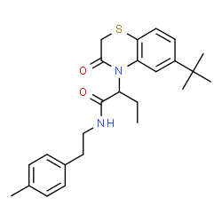 ChemSpider 2D Image | N-[2-(4-Methylphenyl)ethyl]-2-[6-(2-methyl-2-propanyl)-3-oxo-2,3-dihydro-4H-1,4-benzothiazin-4-yl]butanamide | C25H32N2O2S