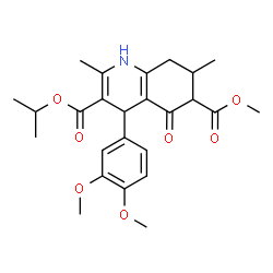 ChemSpider 2D Image | 3-Isopropyl 6-methyl 4-(3,4-dimethoxyphenyl)-2,7-dimethyl-5-oxo-1,4,5,6,7,8-hexahydro-3,6-quinolinedicarboxylate | C25H31NO7