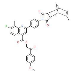 ChemSpider 2D Image | 2-(4-Methoxyphenyl)-2-oxoethyl 7-chloro-8-methyl-2-[4-(8-methyl-3,5-dioxo-4-azatricyclo[5.2.1.0~2,6~]dec-8-en-4-yl)phenyl]-4-quinolinecarboxylate | C36H29ClN2O6
