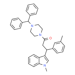 ChemSpider 2D Image | 1-[4-(Diphenylmethyl)-1-piperazinyl]-3-(1-methyl-1H-indol-3-yl)-3-(3-methylphenyl)-1-propanone | C36H37N3O