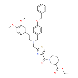 ChemSpider 2D Image | Ethyl 1-{[2-({[4-(benzyloxy)benzyl][2-(3,4-dimethoxyphenyl)ethyl]amino}methyl)-1,3-thiazol-4-yl]carbonyl}-3-piperidinecarboxylate | C37H43N3O6S