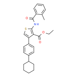 ChemSpider 2D Image | Ethyl 4-(4-cyclohexylphenyl)-2-[(2-methylbenzoyl)amino]-3-thiophenecarboxylate | C27H29NO3S
