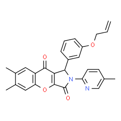 ChemSpider 2D Image | 1-[3-(Allyloxy)phenyl]-6,7-dimethyl-2-(5-methyl-2-pyridinyl)-1,2-dihydrochromeno[2,3-c]pyrrole-3,9-dione | C28H24N2O4