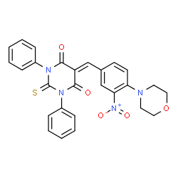 ChemSpider 2D Image | 5-[4-(4-Morpholinyl)-3-nitrobenzylidene]-1,3-diphenyl-2-thioxodihydro-4,6(1H,5H)-pyrimidinedione | C27H22N4O5S