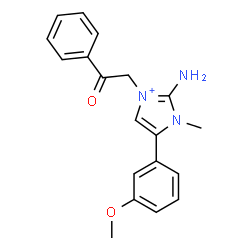 ChemSpider 2D Image | 2-Amino-5-(3-methoxyphenyl)-1-methyl-3-(2-oxo-2-phenylethyl)-1H-imidazol-3-ium | C19H20N3O2