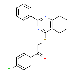 ChemSpider 2D Image | 1-(4-Chlorophenyl)-2-[(2-phenyl-5,6,7,8-tetrahydro-4-quinazolinyl)sulfanyl]ethanone | C22H19ClN2OS