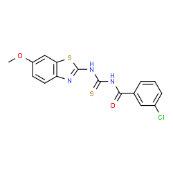 ChemSpider 2D Image | 3-Chloro-N-[(6-methoxy-1,3-benzothiazol-2-yl)carbamothioyl]benzamide | C16H12ClN3O2S2