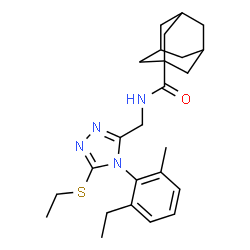 ChemSpider 2D Image | N-{[4-(2-Ethyl-6-methylphenyl)-5-(ethylsulfanyl)-4H-1,2,4-triazol-3-yl]methyl}-1-adamantanecarboxamide | C25H34N4OS