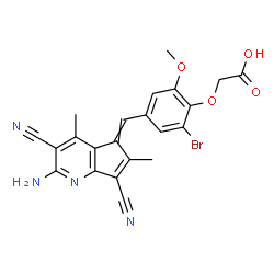 ChemSpider 2D Image | {4-[(2-Amino-3,7-dicyano-4,6-dimethyl-5H-cyclopenta[b]pyridin-5-ylidene)methyl]-2-bromo-6-methoxyphenoxy}acetic acid | C22H17BrN4O4