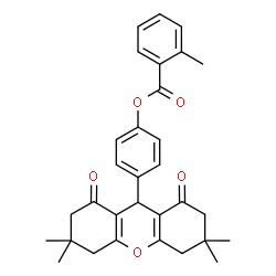 ChemSpider 2D Image | 4-(3,3,6,6-Tetramethyl-1,8-dioxo-2,3,4,5,6,7,8,9-octahydro-1H-xanthen-9-yl)phenyl 2-methylbenzoate | C31H32O5