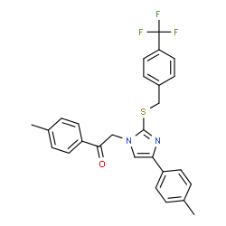 ChemSpider 2D Image | 1-(4-Methylphenyl)-2-[4-(4-methylphenyl)-2-{[4-(trifluoromethyl)benzyl]sulfanyl}-1H-imidazol-1-yl]ethanone | C27H23F3N2OS